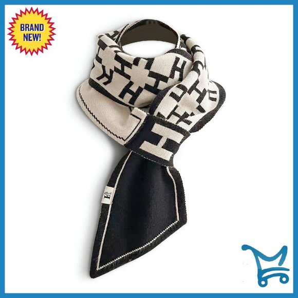 Skinny Knitted Scarf Pull-Through Design Plaid Pattern Long Neckerchief